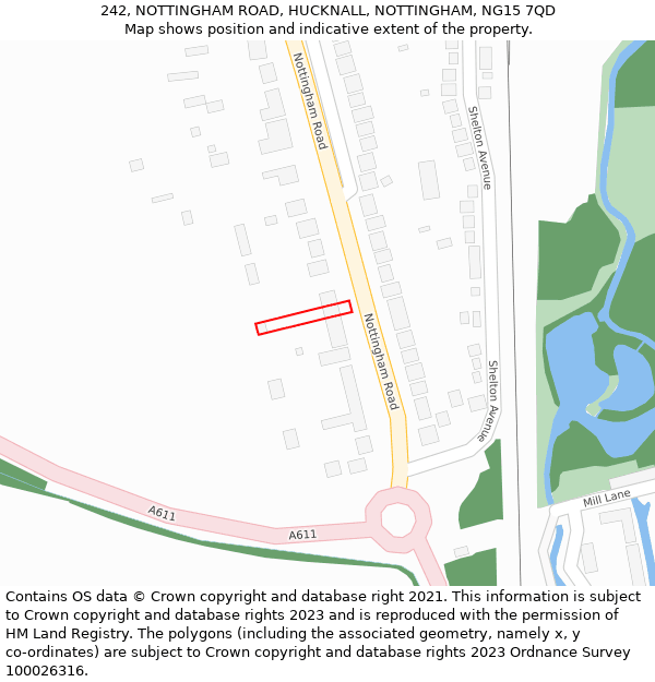 242, NOTTINGHAM ROAD, HUCKNALL, NOTTINGHAM, NG15 7QD: Location map and indicative extent of plot