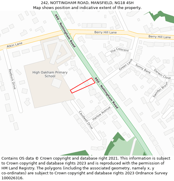 242, NOTTINGHAM ROAD, MANSFIELD, NG18 4SH: Location map and indicative extent of plot