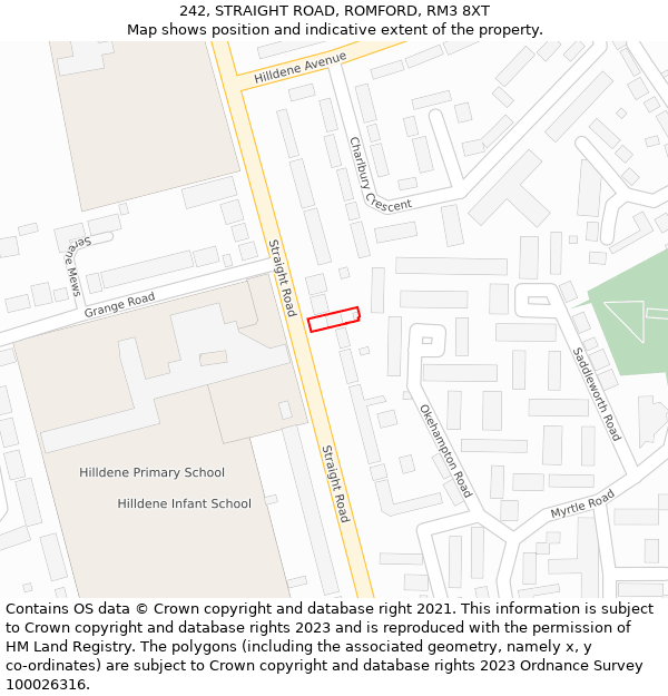 242, STRAIGHT ROAD, ROMFORD, RM3 8XT: Location map and indicative extent of plot