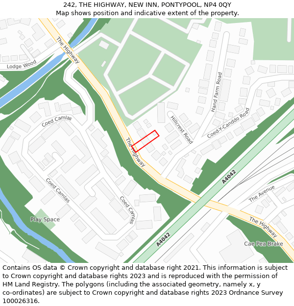 242, THE HIGHWAY, NEW INN, PONTYPOOL, NP4 0QY: Location map and indicative extent of plot