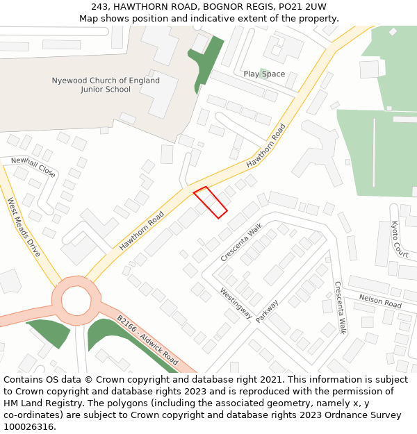 243, HAWTHORN ROAD, BOGNOR REGIS, PO21 2UW: Location map and indicative extent of plot