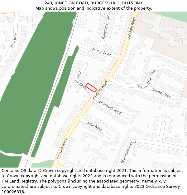 243, JUNCTION ROAD, BURGESS HILL, RH15 0NX: Location map and indicative extent of plot