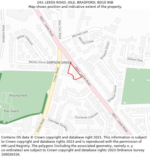 243, LEEDS ROAD, IDLE, BRADFORD, BD10 9SB: Location map and indicative extent of plot