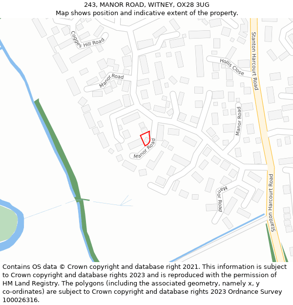 243, MANOR ROAD, WITNEY, OX28 3UG: Location map and indicative extent of plot
