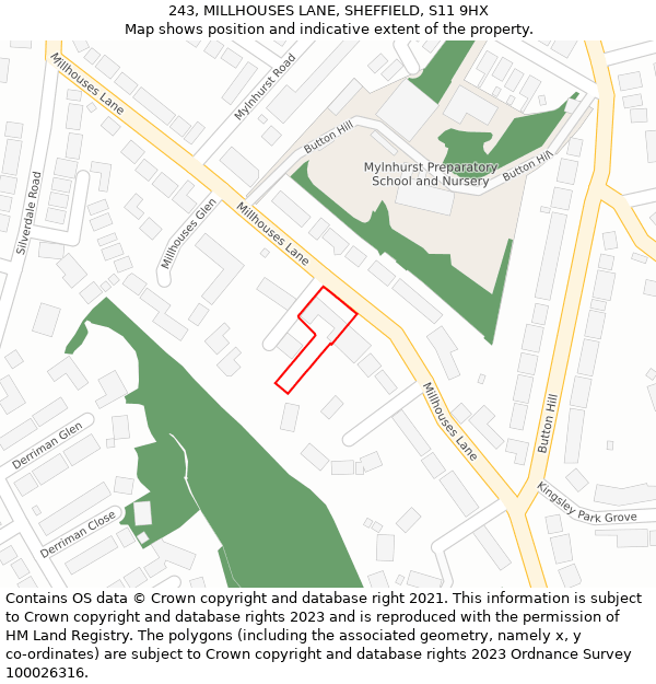 243, MILLHOUSES LANE, SHEFFIELD, S11 9HX: Location map and indicative extent of plot