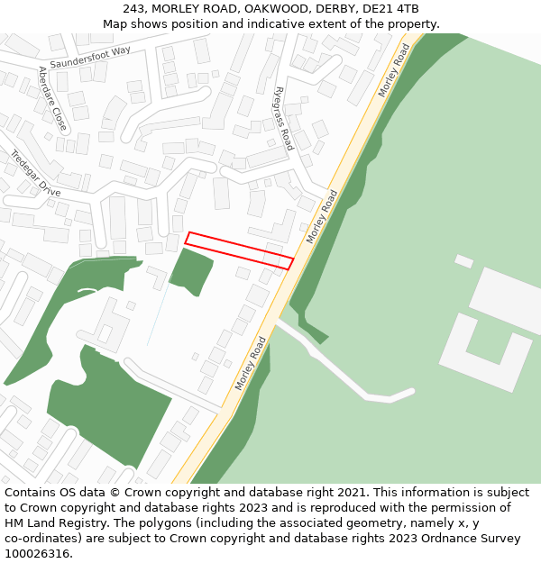 243, MORLEY ROAD, OAKWOOD, DERBY, DE21 4TB: Location map and indicative extent of plot