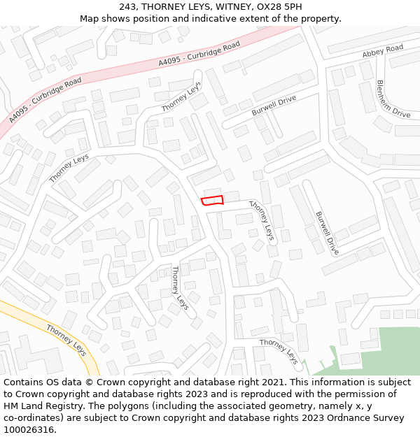 243, THORNEY LEYS, WITNEY, OX28 5PH: Location map and indicative extent of plot