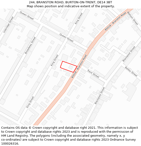 244, BRANSTON ROAD, BURTON-ON-TRENT, DE14 3BT: Location map and indicative extent of plot