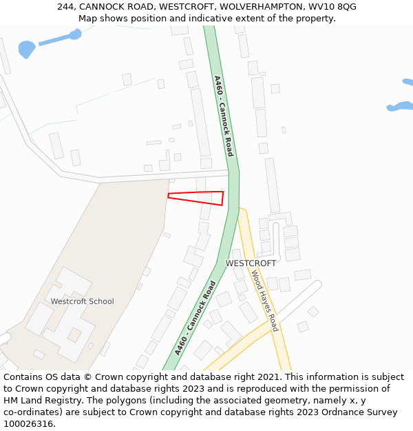 244, CANNOCK ROAD, WESTCROFT, WOLVERHAMPTON, WV10 8QG: Location map and indicative extent of plot
