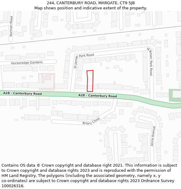 244, CANTERBURY ROAD, MARGATE, CT9 5JB: Location map and indicative extent of plot