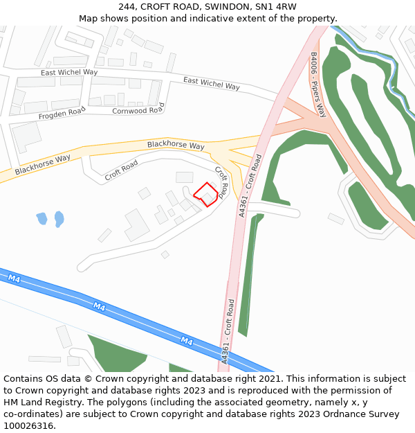 244, CROFT ROAD, SWINDON, SN1 4RW: Location map and indicative extent of plot