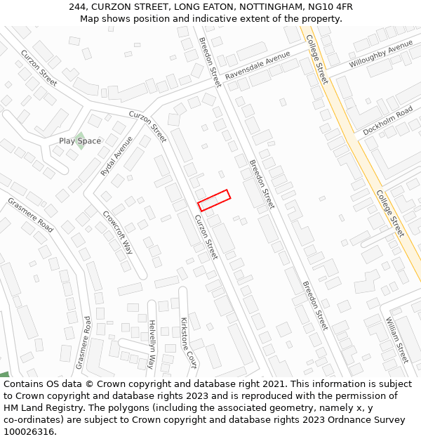 244, CURZON STREET, LONG EATON, NOTTINGHAM, NG10 4FR: Location map and indicative extent of plot