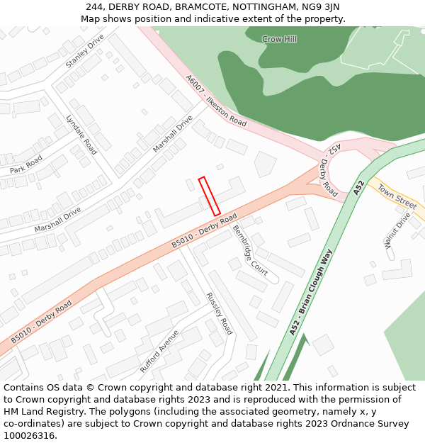 244, DERBY ROAD, BRAMCOTE, NOTTINGHAM, NG9 3JN: Location map and indicative extent of plot