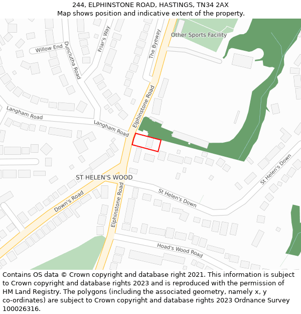 244, ELPHINSTONE ROAD, HASTINGS, TN34 2AX: Location map and indicative extent of plot