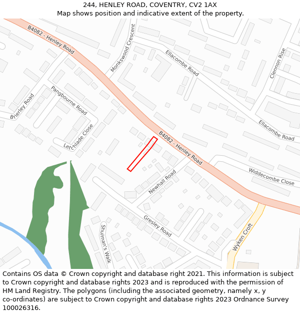 244, HENLEY ROAD, COVENTRY, CV2 1AX: Location map and indicative extent of plot