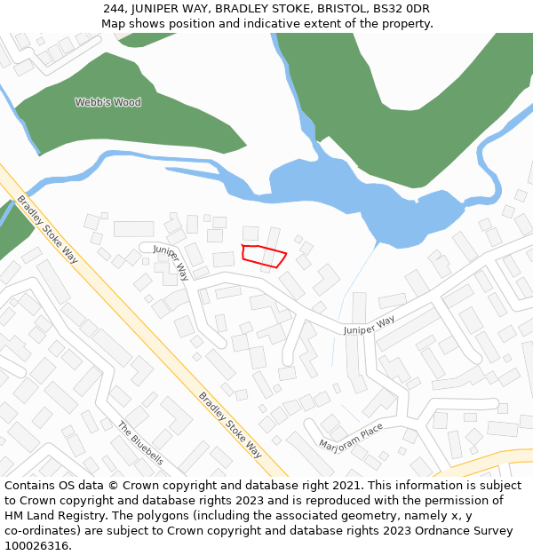 244, JUNIPER WAY, BRADLEY STOKE, BRISTOL, BS32 0DR: Location map and indicative extent of plot