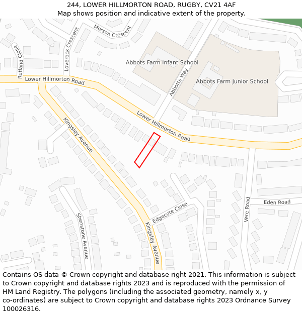 244, LOWER HILLMORTON ROAD, RUGBY, CV21 4AF: Location map and indicative extent of plot