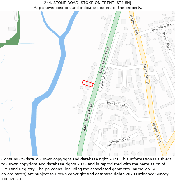 244, STONE ROAD, STOKE-ON-TRENT, ST4 8NJ: Location map and indicative extent of plot