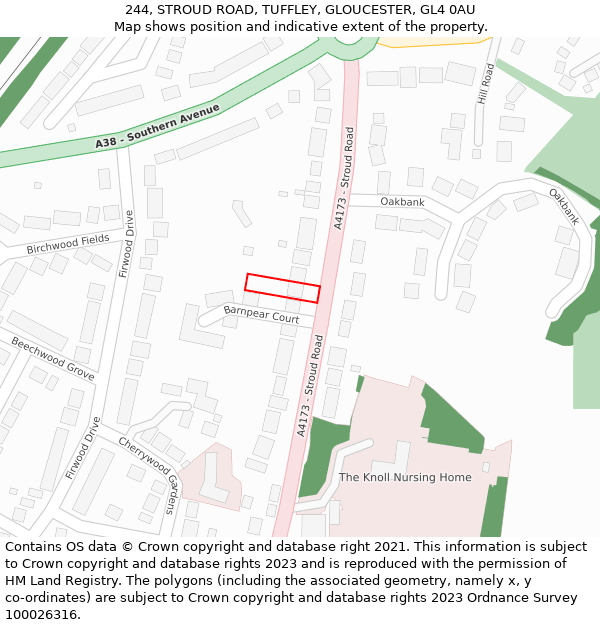 244, STROUD ROAD, TUFFLEY, GLOUCESTER, GL4 0AU: Location map and indicative extent of plot