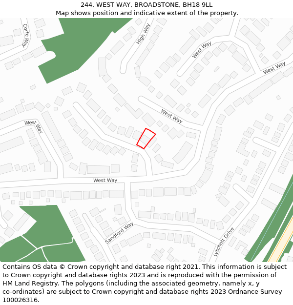 244, WEST WAY, BROADSTONE, BH18 9LL: Location map and indicative extent of plot