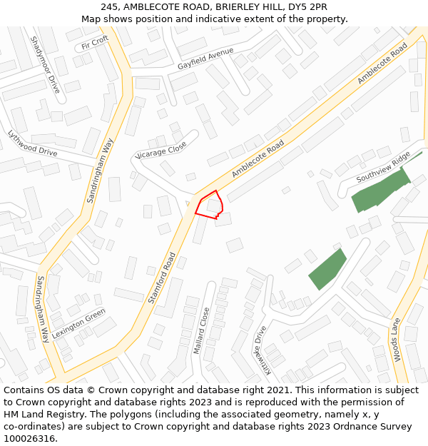 245, AMBLECOTE ROAD, BRIERLEY HILL, DY5 2PR: Location map and indicative extent of plot