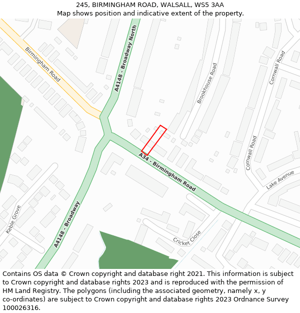 245, BIRMINGHAM ROAD, WALSALL, WS5 3AA: Location map and indicative extent of plot