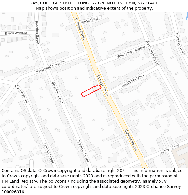 245, COLLEGE STREET, LONG EATON, NOTTINGHAM, NG10 4GF: Location map and indicative extent of plot