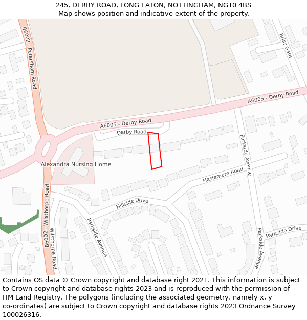 245, DERBY ROAD, LONG EATON, NOTTINGHAM, NG10 4BS: Location map and indicative extent of plot