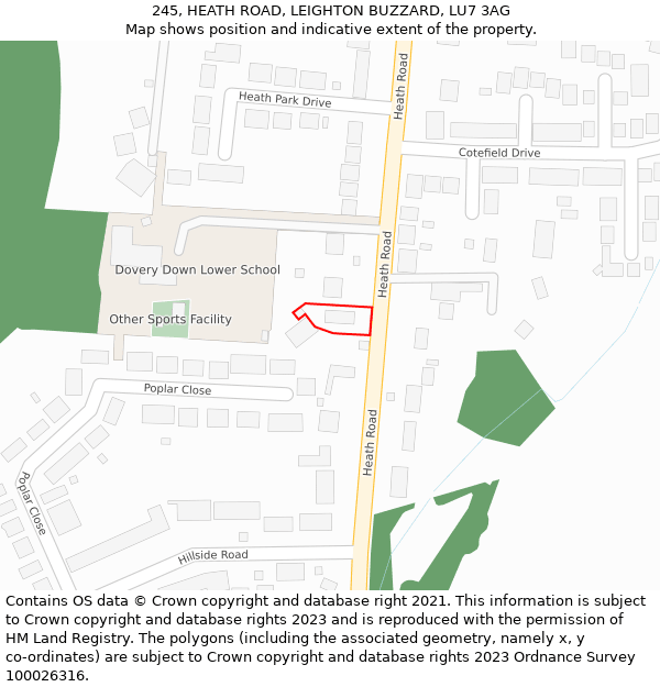 245, HEATH ROAD, LEIGHTON BUZZARD, LU7 3AG: Location map and indicative extent of plot