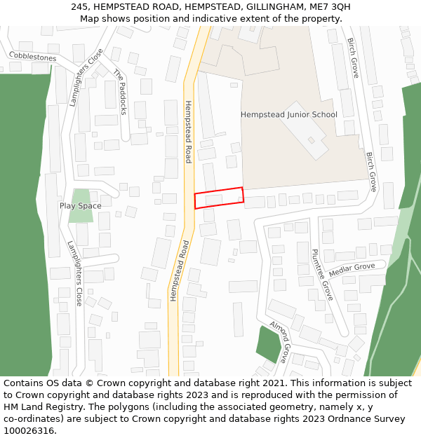 245, HEMPSTEAD ROAD, HEMPSTEAD, GILLINGHAM, ME7 3QH: Location map and indicative extent of plot