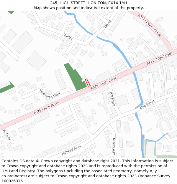 245, HIGH STREET, HONITON, EX14 1AH: Location map and indicative extent of plot