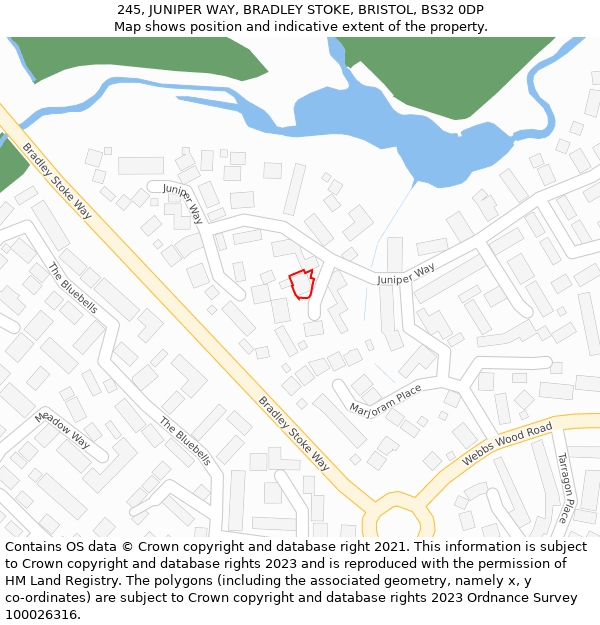 245, JUNIPER WAY, BRADLEY STOKE, BRISTOL, BS32 0DP: Location map and indicative extent of plot