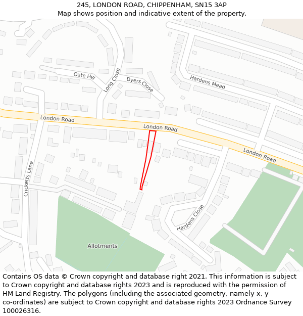 245, LONDON ROAD, CHIPPENHAM, SN15 3AP: Location map and indicative extent of plot