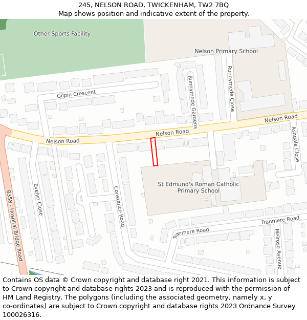 245, NELSON ROAD, TWICKENHAM, TW2 7BQ: Location map and indicative extent of plot