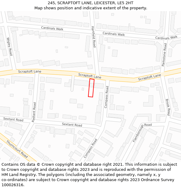 245, SCRAPTOFT LANE, LEICESTER, LE5 2HT: Location map and indicative extent of plot