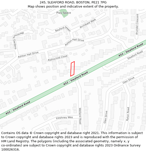 245, SLEAFORD ROAD, BOSTON, PE21 7PG: Location map and indicative extent of plot