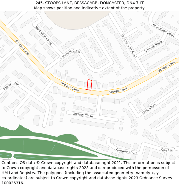 245, STOOPS LANE, BESSACARR, DONCASTER, DN4 7HT: Location map and indicative extent of plot