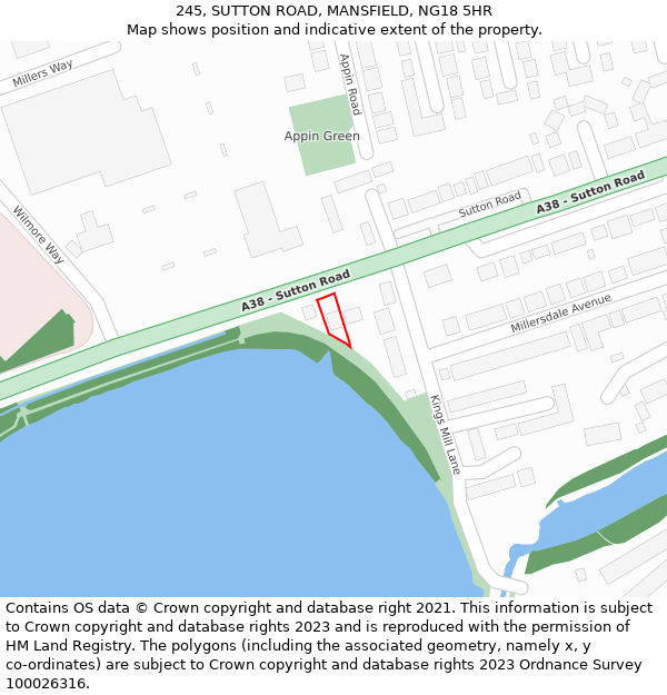 245, SUTTON ROAD, MANSFIELD, NG18 5HR: Location map and indicative extent of plot