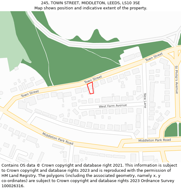 245, TOWN STREET, MIDDLETON, LEEDS, LS10 3SE: Location map and indicative extent of plot