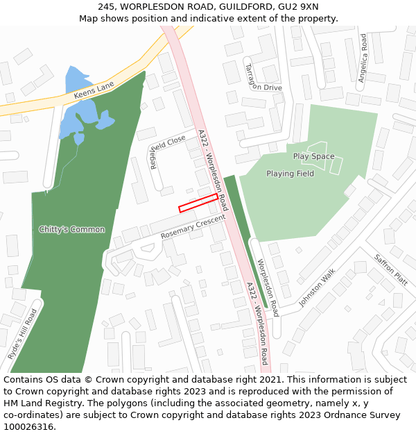 245, WORPLESDON ROAD, GUILDFORD, GU2 9XN: Location map and indicative extent of plot