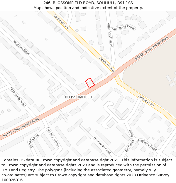 246, BLOSSOMFIELD ROAD, SOLIHULL, B91 1SS: Location map and indicative extent of plot