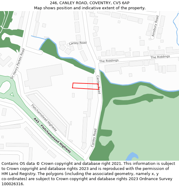 246, CANLEY ROAD, COVENTRY, CV5 6AP: Location map and indicative extent of plot