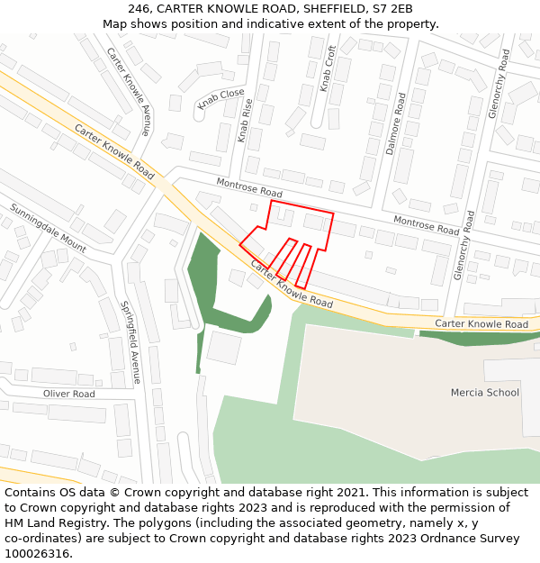 246, CARTER KNOWLE ROAD, SHEFFIELD, S7 2EB: Location map and indicative extent of plot