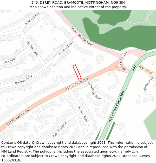 246, DERBY ROAD, BRAMCOTE, NOTTINGHAM, NG9 3JN: Location map and indicative extent of plot