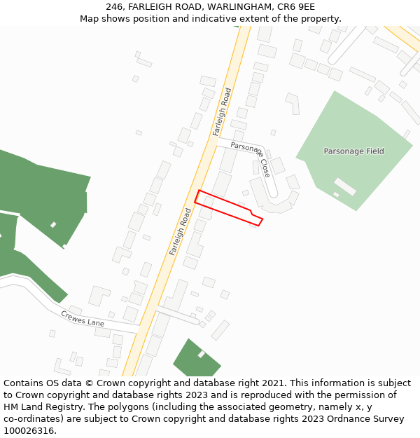 246, FARLEIGH ROAD, WARLINGHAM, CR6 9EE: Location map and indicative extent of plot