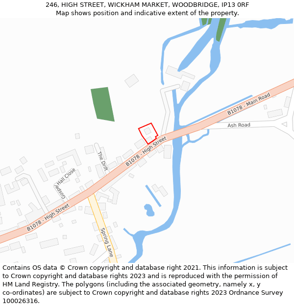 246, HIGH STREET, WICKHAM MARKET, WOODBRIDGE, IP13 0RF: Location map and indicative extent of plot