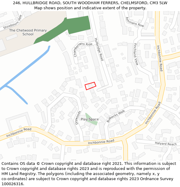 246, HULLBRIDGE ROAD, SOUTH WOODHAM FERRERS, CHELMSFORD, CM3 5LW: Location map and indicative extent of plot