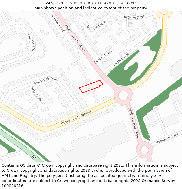 246, LONDON ROAD, BIGGLESWADE, SG18 8PJ: Location map and indicative extent of plot