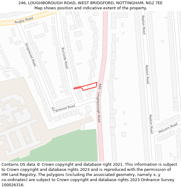 246, LOUGHBOROUGH ROAD, WEST BRIDGFORD, NOTTINGHAM, NG2 7EE: Location map and indicative extent of plot