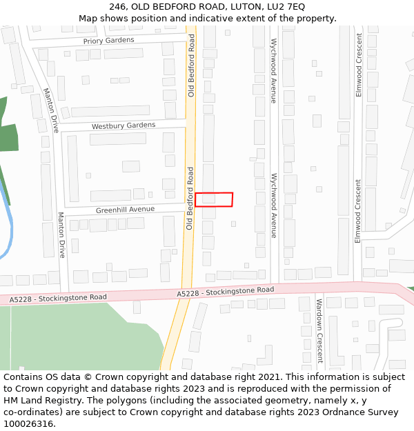 246, OLD BEDFORD ROAD, LUTON, LU2 7EQ: Location map and indicative extent of plot